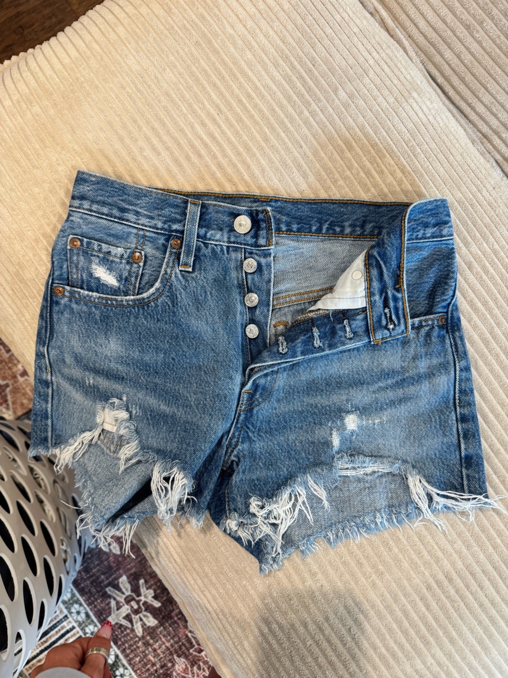 Levi's Distressed Blue Denim Cutoff Shorts